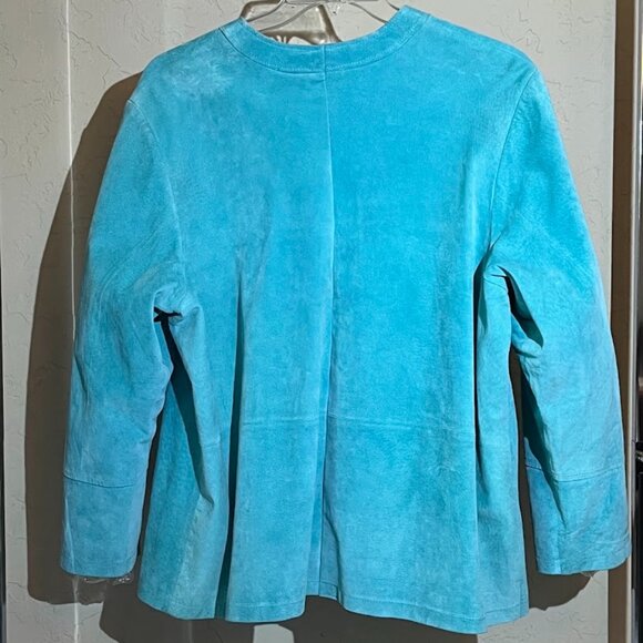 Genuine Leather David Dart Teal Button Down Jacket - Picture 2 of 2